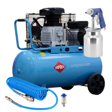 Compresor cu două cilindri HL 340-90 + set pistol de sablare și accesorii