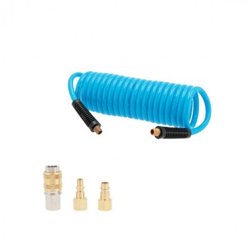 Furtun spirală de aer 10 bar 5 m 1/4" 12 x 8 mm PU cu set de cuplaje și nipluri
