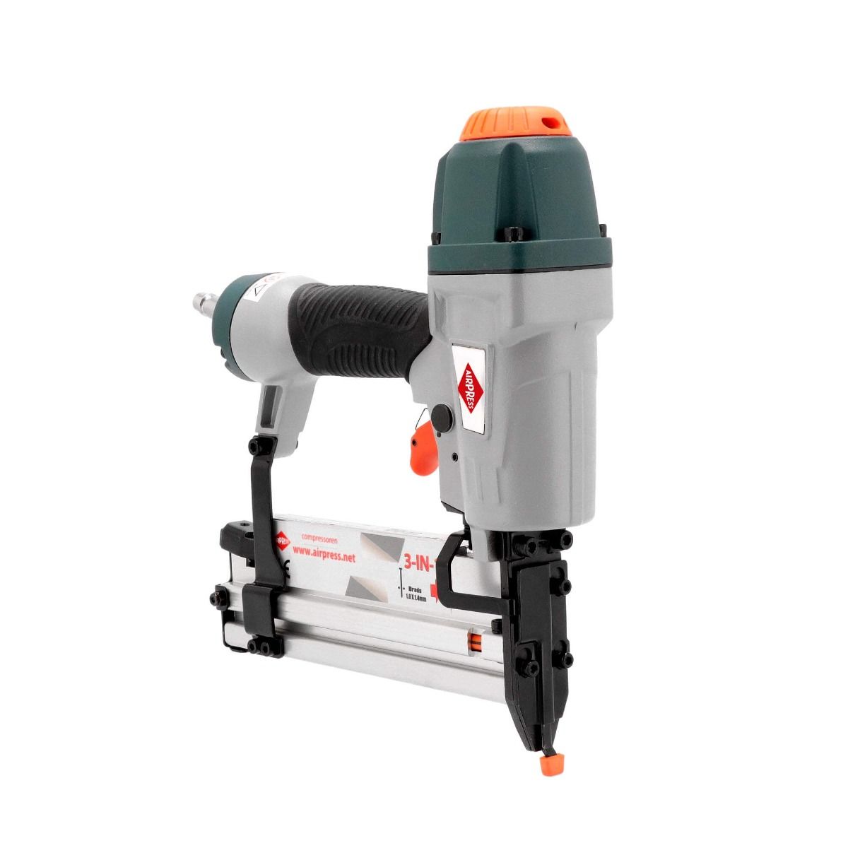 Capsator pneumatic combinat 3-în-1 pentru minibrads, brads până la 50 mm și capse până la 40 mm